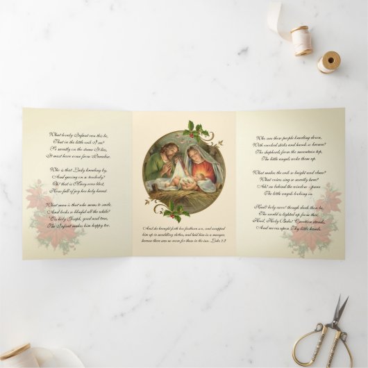 Kerstmis Jezus Maagd Maria Jozef Drieluik Wenskaart (Binnen)