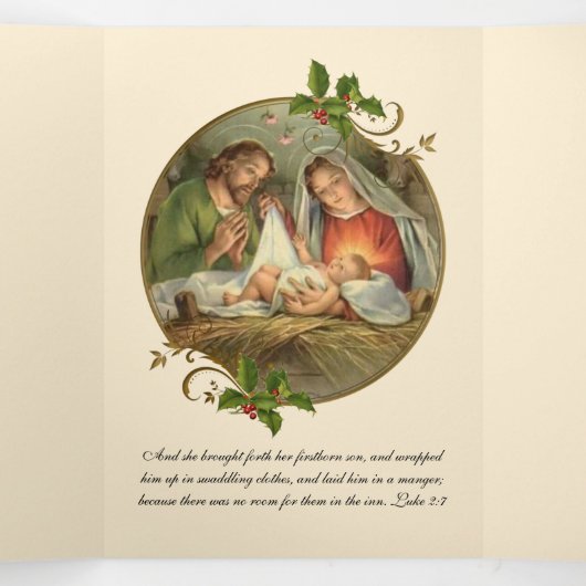 Kerstmis Jezus Maagd Maria Jozef Drieluik Wenskaart (Binnenkant midden)
