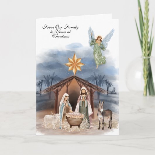 Kerstmis Jezus Maria Joseph Waterverf Kaart (Voorkant)