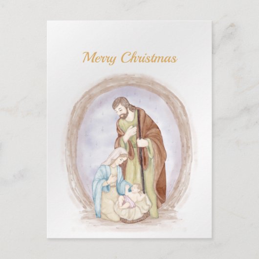 Kerstmis Jezus Mary Joseph Waterverf Feestdagenkaart (Voorkant)