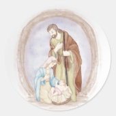 Kerstmis Jezus Mary Joseph Waterverf Ronde Sticker (Voorkant)
