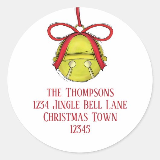 Kerstmis Jingle Bel Wispelturige Retouradres Ronde Sticker (Voorkant)