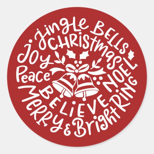 Kerstmis Jingle Bells Peace Joy Merry Bright Noel Ronde Sticker (Voorkant)