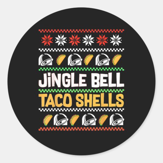Kerstmis Jingle Bells Taco Shells Funny Ugly Xmas Ronde Sticker (Voorkant)