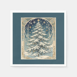 Kerstmis Joelfeestboom Met Sneeuwbeladen Takken Servet