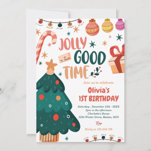 Kerstmis Jolly Goede Tijd 1e Verjaardag Kaart (Voorkant)