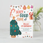 Kerstmis Jolly Goede Tijd 1e Verjaardag Kaart (Staand voorkant)