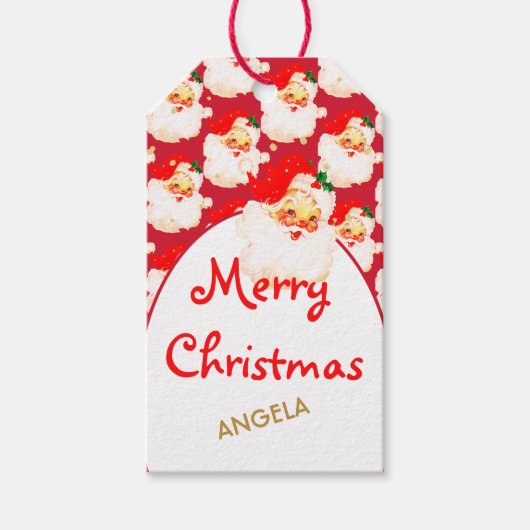 Kerstmis Jolly Kerstman Rode Vrolijke Groet Cadeaulabel (Voorkant)