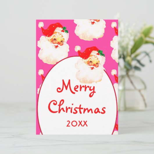 Kerstmis Jolly Kerstman Roze Vrolijke Groet Feestdagenkaart (Staand voorkant)