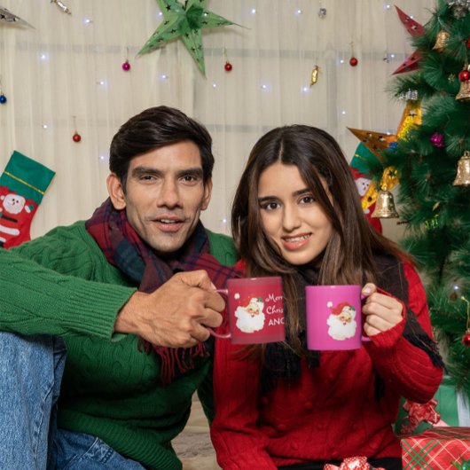 Kerstmis Jolly Kerstman Roze Vrolijke Groet Koffiemok