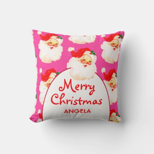 Kerstmis Jolly Kerstman Roze Vrolijke Groet Kussen (Voorkant)