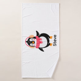 Kerstmis Jolly Pinguïn in Sjaal met Oorkappen Badhanddoek