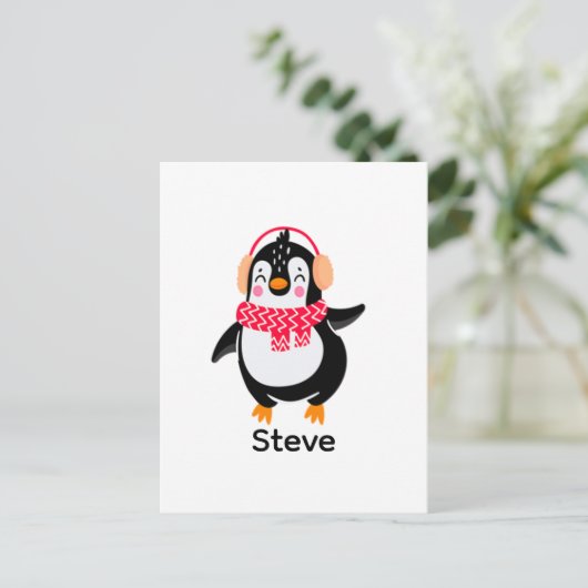 Kerstmis Jolly Pinguïn in Sjaal met Oorkappen Briefkaart (Staand voorkant)