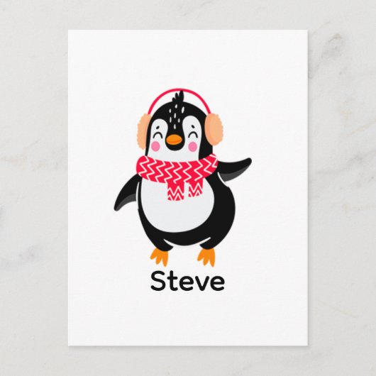 Kerstmis Jolly Pinguïn in Sjaal met Oorkappen Briefkaart (Voorkant)