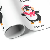 Kerstmis Jolly Pinguïn in Sjaal met Oorkappen Cadeaupapier (Rol Hoek)