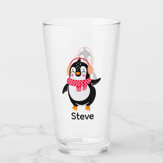 Kerstmis Jolly Pinguïn in Sjaal met Oorkappen Glas (Achterkant)