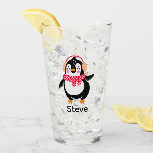 Kerstmis Jolly Pinguïn in Sjaal met Oorkappen Glas (Voorkant ijs)