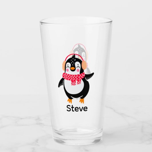 Kerstmis Jolly Pinguïn in Sjaal met Oorkappen Glas (Voorkant)