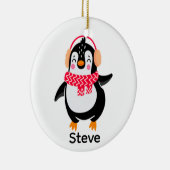 Kerstmis Jolly Pinguïn in Sjaal met Oorkappen Keramisch Ornament (Rechts)