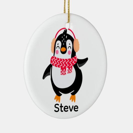 Kerstmis Jolly Pinguïn in Sjaal met Oorkappen Keramisch Ornament (Rechts)