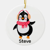 Kerstmis Jolly Pinguïn in Sjaal met Oorkappen Keramisch Ornament (Voorkant)