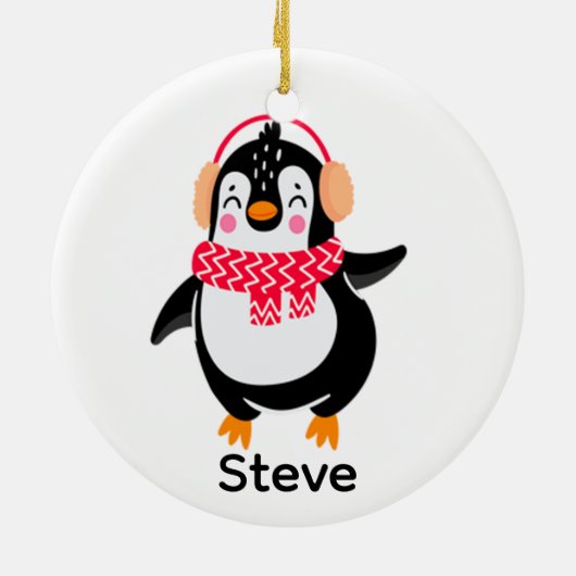 Kerstmis Jolly Pinguïn in Sjaal met Oorkappen Keramisch Ornament (Achterkant)