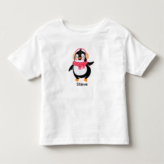 Kerstmis Jolly Pinguïn in Sjaal met Oorkappen Kinder Shirts (Voorkant)