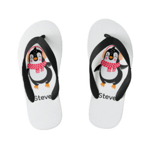 Kerstmis Jolly Pinguïn in Sjaal met Oorkappen Kinder Teenslippers