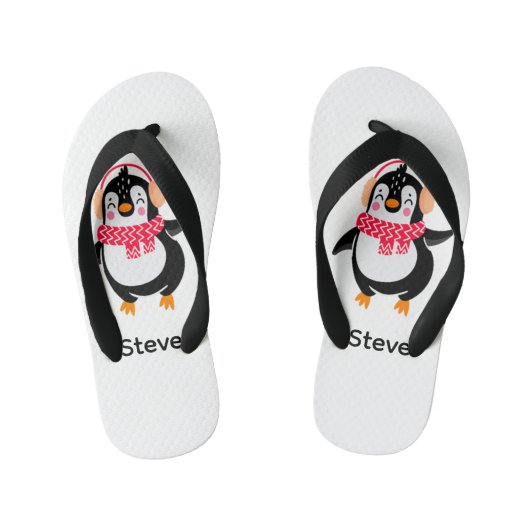 Kerstmis Jolly Pinguïn in Sjaal met Oorkappen Kinder Teenslippers (Voetbed)