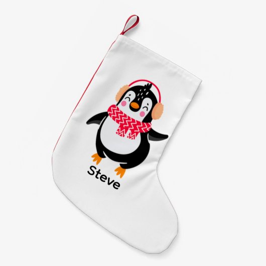 Kerstmis Jolly Pinguïn in Sjaal met Oorkappen Kleine Kerstsok (Voorkant (Hangend))