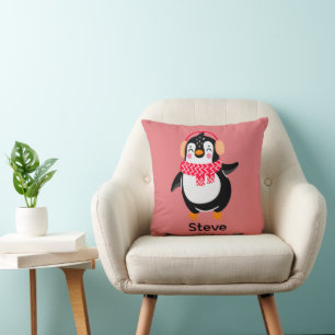 Kerstmis Jolly Pinguïn in Sjaal met Oorkappen Kussen