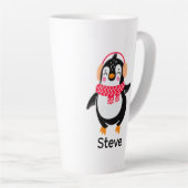 Kerstmis Jolly Pinguïn in Sjaal met Oorkappen Latte Mok (Rechterhoek)