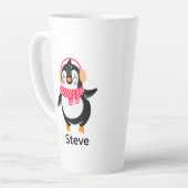 Kerstmis Jolly Pinguïn in Sjaal met Oorkappen Latte Mok (Linkerhoek)