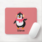 Kerstmis Jolly Pinguïn in Sjaal met Oorkappen Muismat (Met muis)