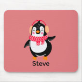 Kerstmis Jolly Pinguïn in Sjaal met Oorkappen Muismat (Voorkant)