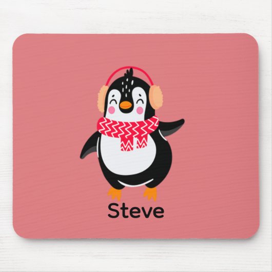 Kerstmis Jolly Pinguïn in Sjaal met Oorkappen Muismat (Voorkant)