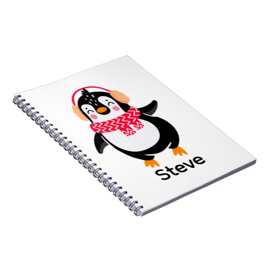 Kerstmis Jolly Pinguïn in Sjaal met Oorkappen Notitieboek (Rechterzijde)