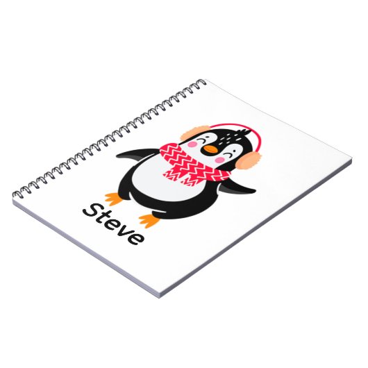 Kerstmis Jolly Pinguïn in Sjaal met Oorkappen Notitieboek (Linkerzijde)