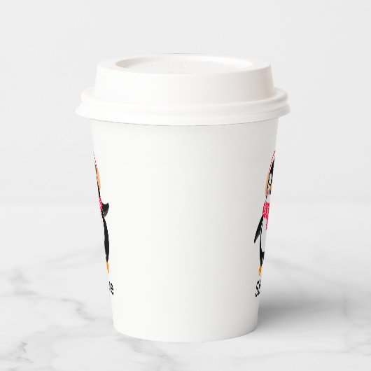 Kerstmis Jolly Pinguïn in Sjaal met Oorkappen Papieren Bekers (Links)