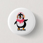 Kerstmis Jolly Pinguïn in Sjaal met Oorkappen Ronde Button 3,2 Cm (Voorkant)