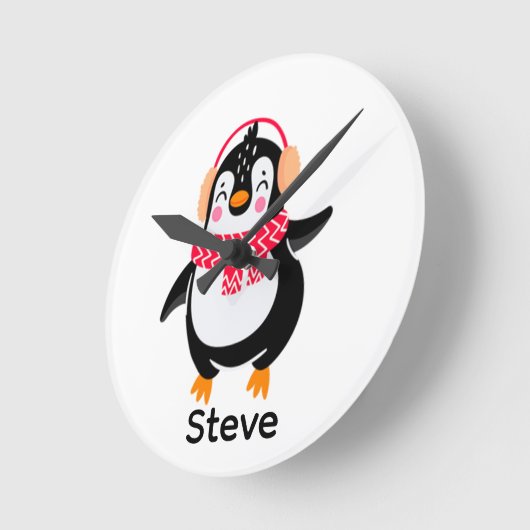 Kerstmis Jolly Pinguïn in Sjaal met Oorkappen Ronde Klok (Hoek)