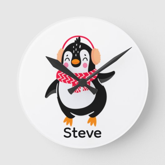 Kerstmis Jolly Pinguïn in Sjaal met Oorkappen Ronde Klok (Voorkant)