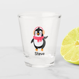 Kerstmis Jolly Pinguïn in Sjaal met Oorkappen Shot Glas