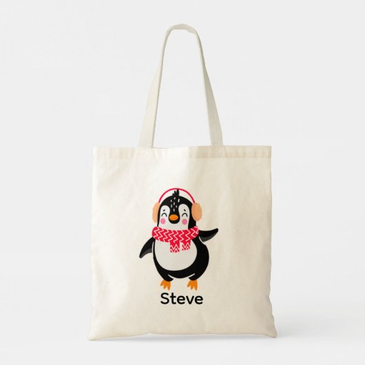 Kerstmis Jolly Pinguïn in Sjaal met Oorkappen Tote Bag (Achterkant)