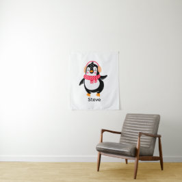 Kerstmis Jolly Pinguïn in Sjaal met Oorkappen Wandkleed