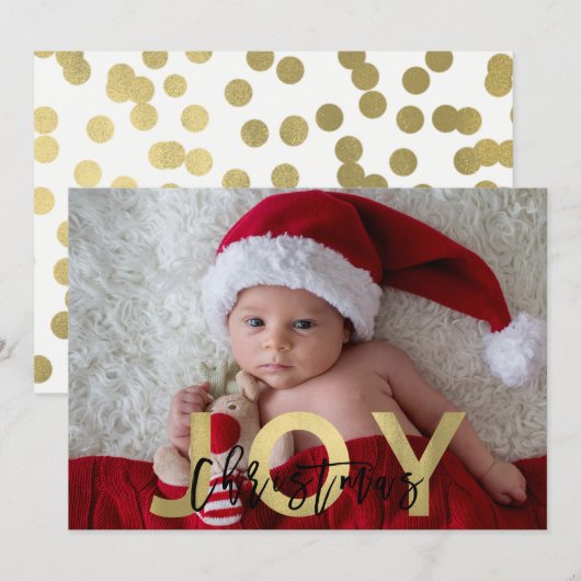 KERSTMIS JOY Gouden Folie & Zwart Moderne foto Feestdagenkaart (Voorkant / Achterkant)