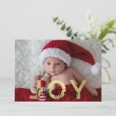 KERSTMIS JOY Gouden Folie & Zwart Moderne foto Feestdagenkaart (Staand voorkant)