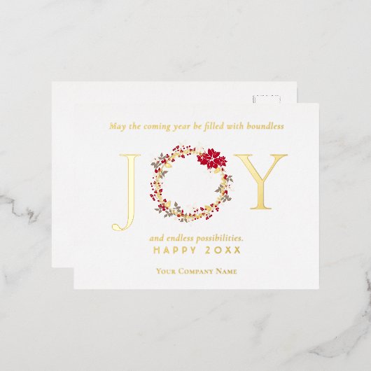 Kerstmis JOY krans bedrijf Folie Feestdagen Briefkaart (Voorkant / Achterkant)