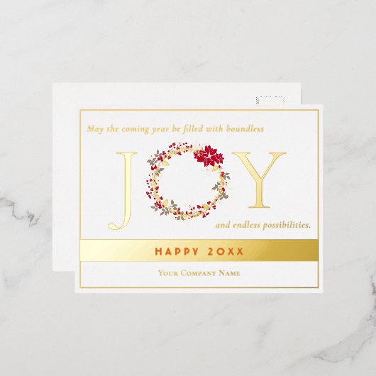 Kerstmis JOY krans bedrijf Folie Feestdagen Briefkaart (Voorkant / Achterkant)