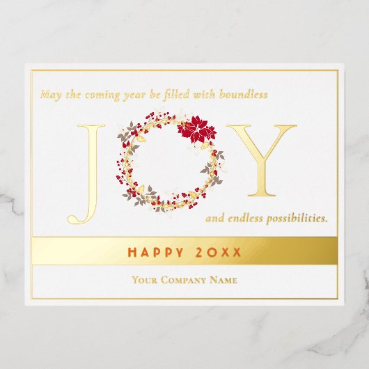 Kerstmis JOY krans bedrijf Folie Feestdagen Briefkaart (Voorkant)